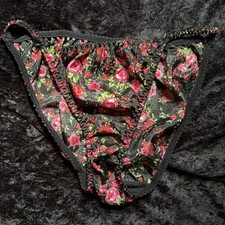 Vintage Satin Jacquard Floral String Bikini Panties