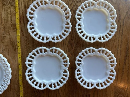 1890s EAPG rococo Dithridge Co milk glass Plate Set Of 4 - 8”