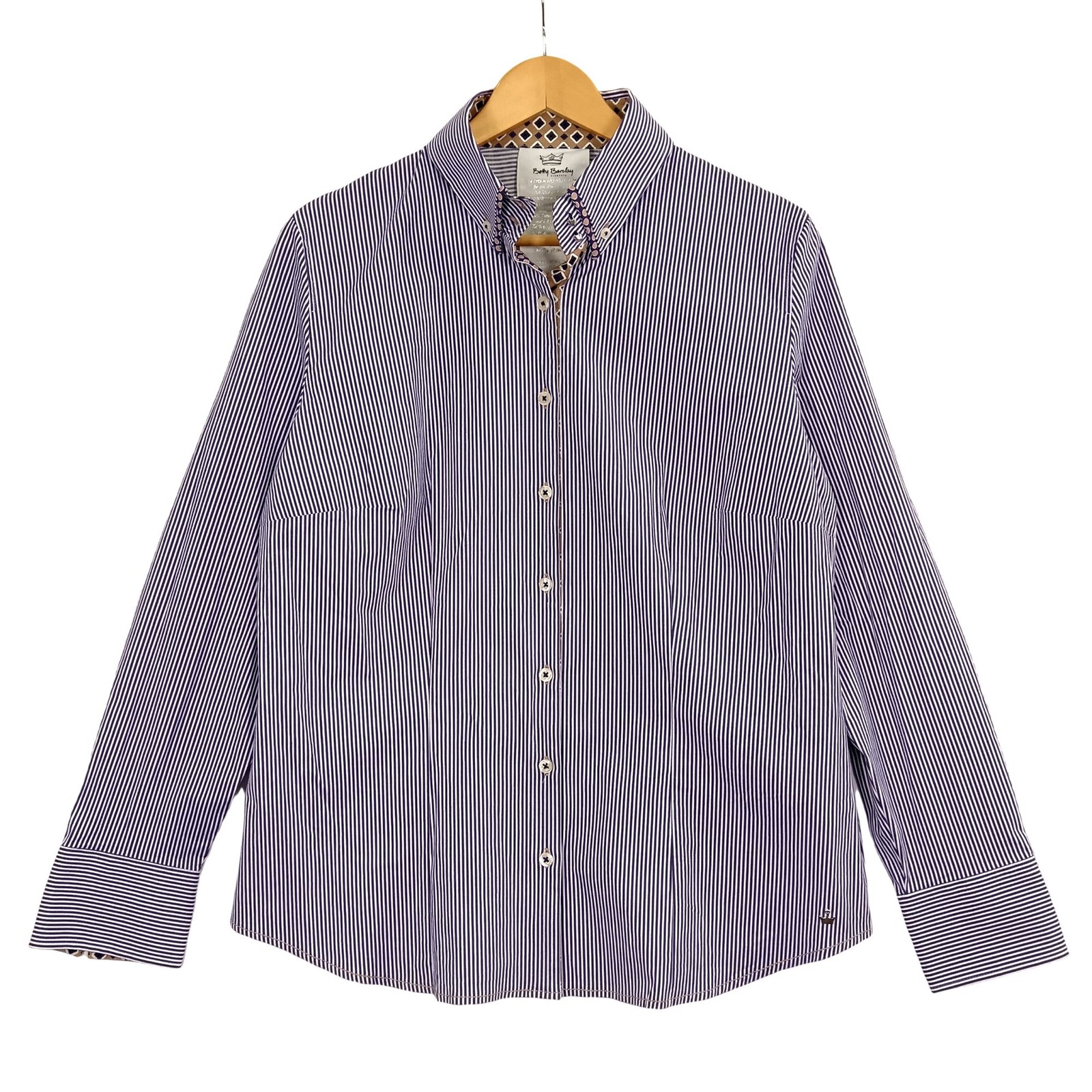 Betty Barclay Shirt UK18 Purple Cotton Blend Striped BNWT Womenswear - Preloved