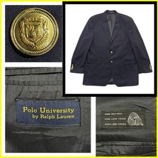 Polo University Ralph Lauren 46R Navy Blazer Sport Coat 100 Virgin Wool VTG