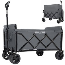 Upgraded Dual-Layer Utility Wagon Capacity Wide Wheels Camping Shopping Cart