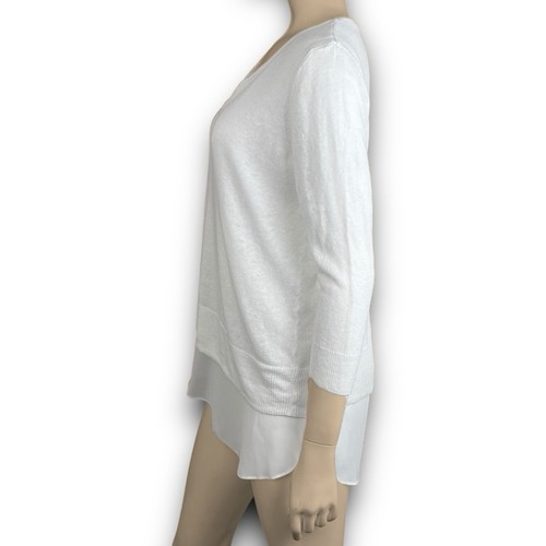 Ann Taylor Layered Linen Blend Tunic Sweater Sz S White Chiffon Hem Balletcore - Picture 5 of 10