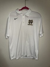 NIKE Men  s White Notre Dame Basketball Dri Fit Polo Shirt Medium 3 Button