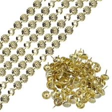 10Pcs 1Meter Flower Upholstery Tacks Strips Trim Sofa Decorative Nails, Gold
