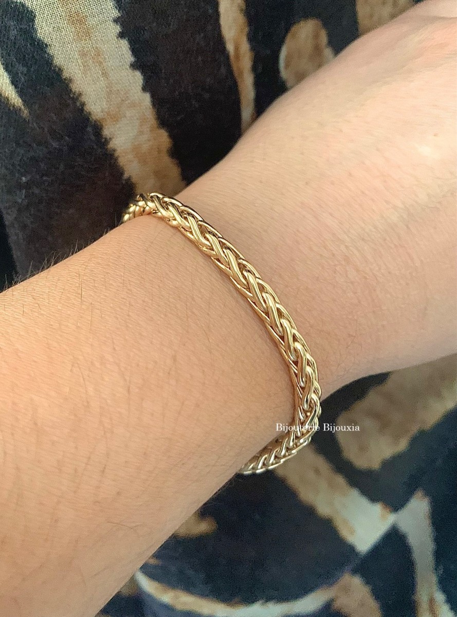 Bracelet Maille Palmier Plaqué Or 18 Carats - Longueur 19 Cm, Largeur 8 Mm - Bijouxia, Neuf Avec étiquettes