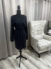 GUESS Black Knit Long Sleeve V-Neck Wrap Dress Knee Length Size M