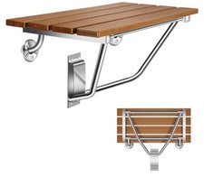 28'' Wall Mounted Folding Teak Shower Seat Stainless Steel Frame Space Saving