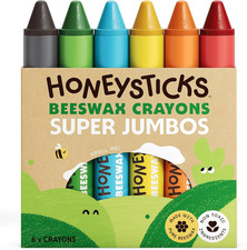 Super Jumbo Crayons 6 Pack - 100 Pure Beeswax, Non Toxic Crayons for Toddlers