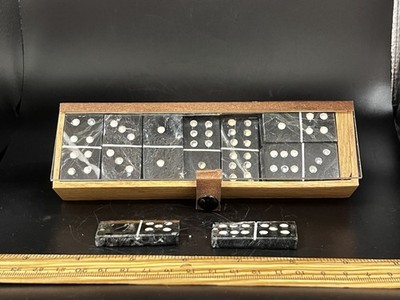 29pc Domino Set Polished Black  & White Marble + Case Pakistan Never Used NEW