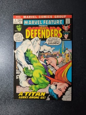Marvel Feature #3: VF+, Off White Pgs: 3rd App of Defenders: Gil Kane Cvr: 1972