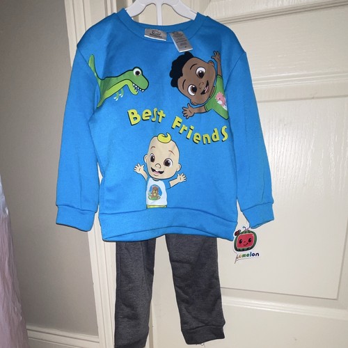 Cocomelon Boys 4T 2pc Fleece Pullover Sweatshirt & Pants Set JJ Blue/Gray
