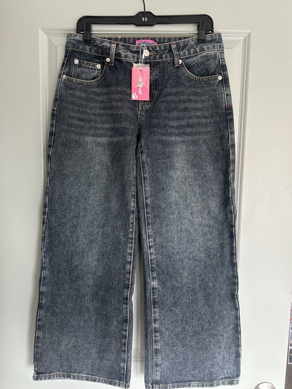 Edikted Women's Blue Dark Wash Straight Denim Jeans 5-Pocket Button, S