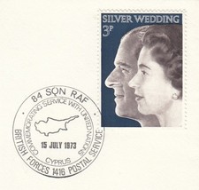 Queen Silver Wedding GB Used 84 Sqn Cyprus BFPS 1972 ON PIECE (150502)