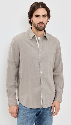 NWT $248 Rag&Bone Men's Finch Zig Zag Dobby LS Shirt In Khaki Stripe Size: Large