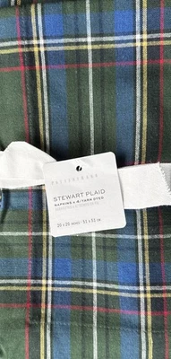 Pottery Barn Stewart Plaid Cotton Napkins Set/4 In Green Plaid