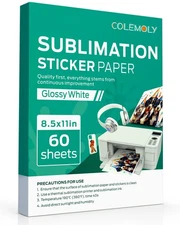 Sublimation Sticker Paper-30 Sheets Glossy White Waterproof Stickers for Subl...