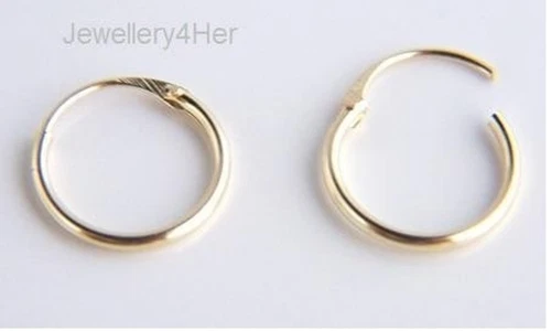 9ct GOLD Tiny Small Plain 10mm Top Half Hinged Hoop Sleeper Earrings Pair GIFT N