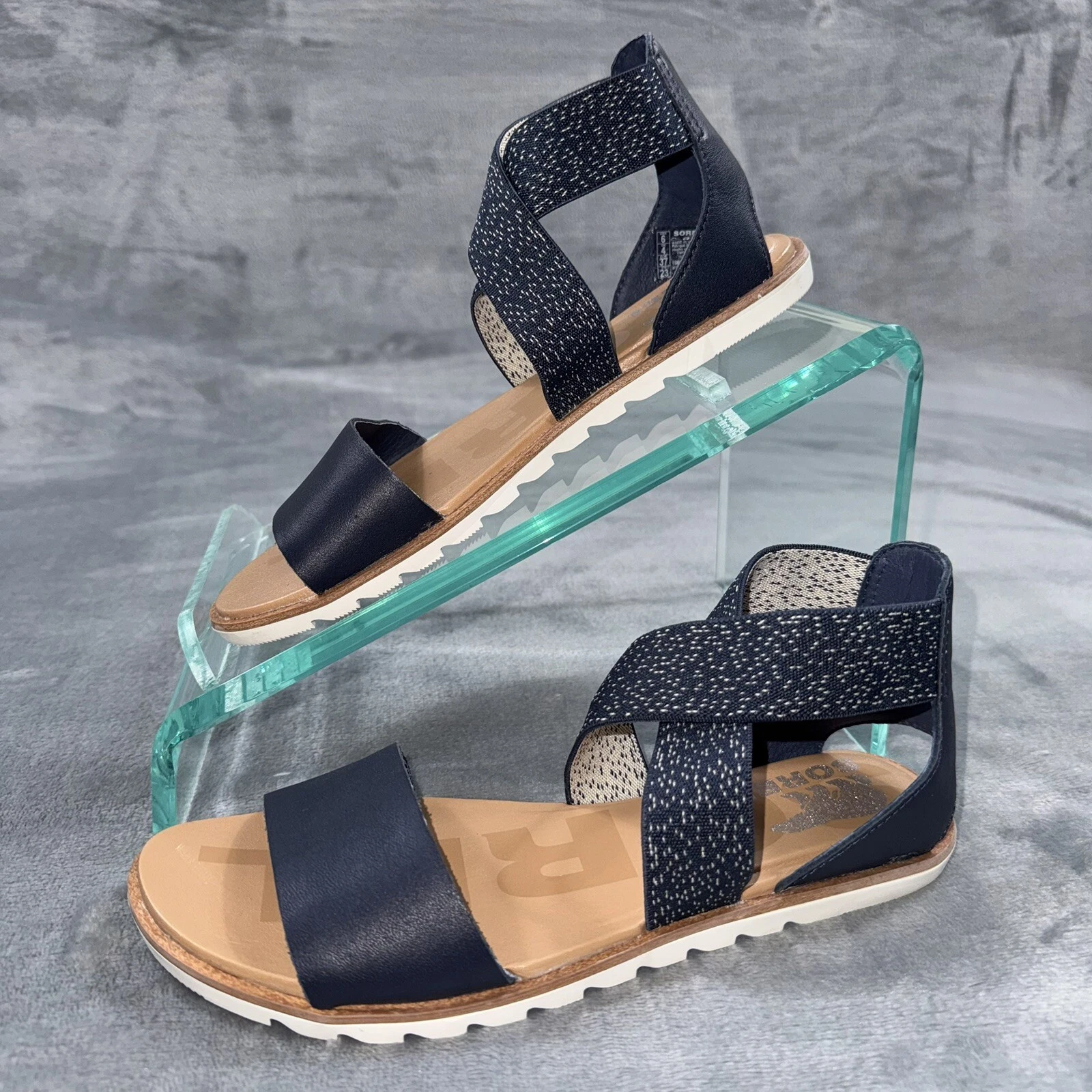 Sorel Ella II Flat Leather Sandals Nocturnal Sea Salt 1936651466 Women's NEW