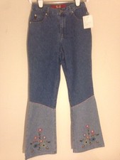 NWT GIRLS VINTAGE GUESS RETRO LOOK BOOT CUT 2/TONE JEANS EMBROIDERED SZ 14