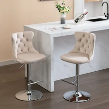 Set of 2 Swivel Bar Stools Adjustable Counter Height Upholstered Dining Chairs