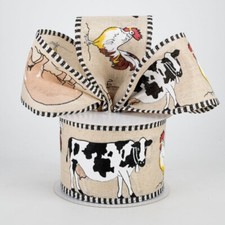 2" Farmhouse Wired ribbon farm animal ribbon Neutral ribbon 5 Yards