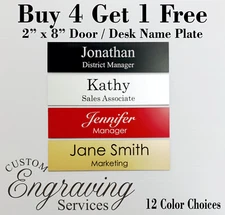 2 x 8 NAME PLATE for DESK or DOOR SIGN PLAQUE OFFICE CUSTOM CRAFT ORGANIZATION 