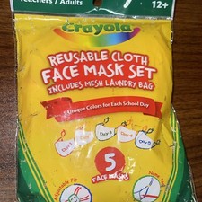 Crayola Kids Reusable Cloth Face Mask Set - 5 Multicolor Masks Mesh Wash Bag
