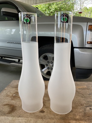 2 Frosted Glass Hurricane Chimney Kerosene Oil Lamp 2-3/4”Fitter Base 12”