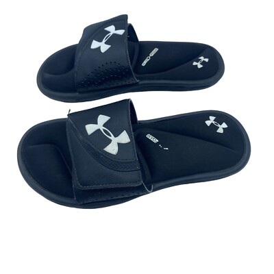 Under Armour Black Slide Sandals Youth Adjustable Strap 4D