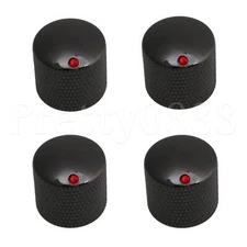 4PCS Guitar Dome Knobs with Red Dot Volume Tone Control Knob Metal Black
