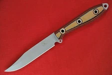 Busse Custom Long 4.7" Elmax Steak Knife Doublecut Bowie Textured Red Tequila 
