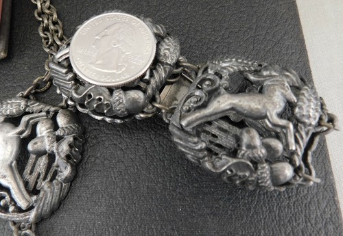 Vintage Antique Jumping Goat Ram Panel Bracelet & Statement Fringe Necklace Set - Picture 9 of 10