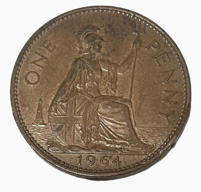 1964 Great Britain One Penny Elizabeth World Coin KM# 897 Lot B6