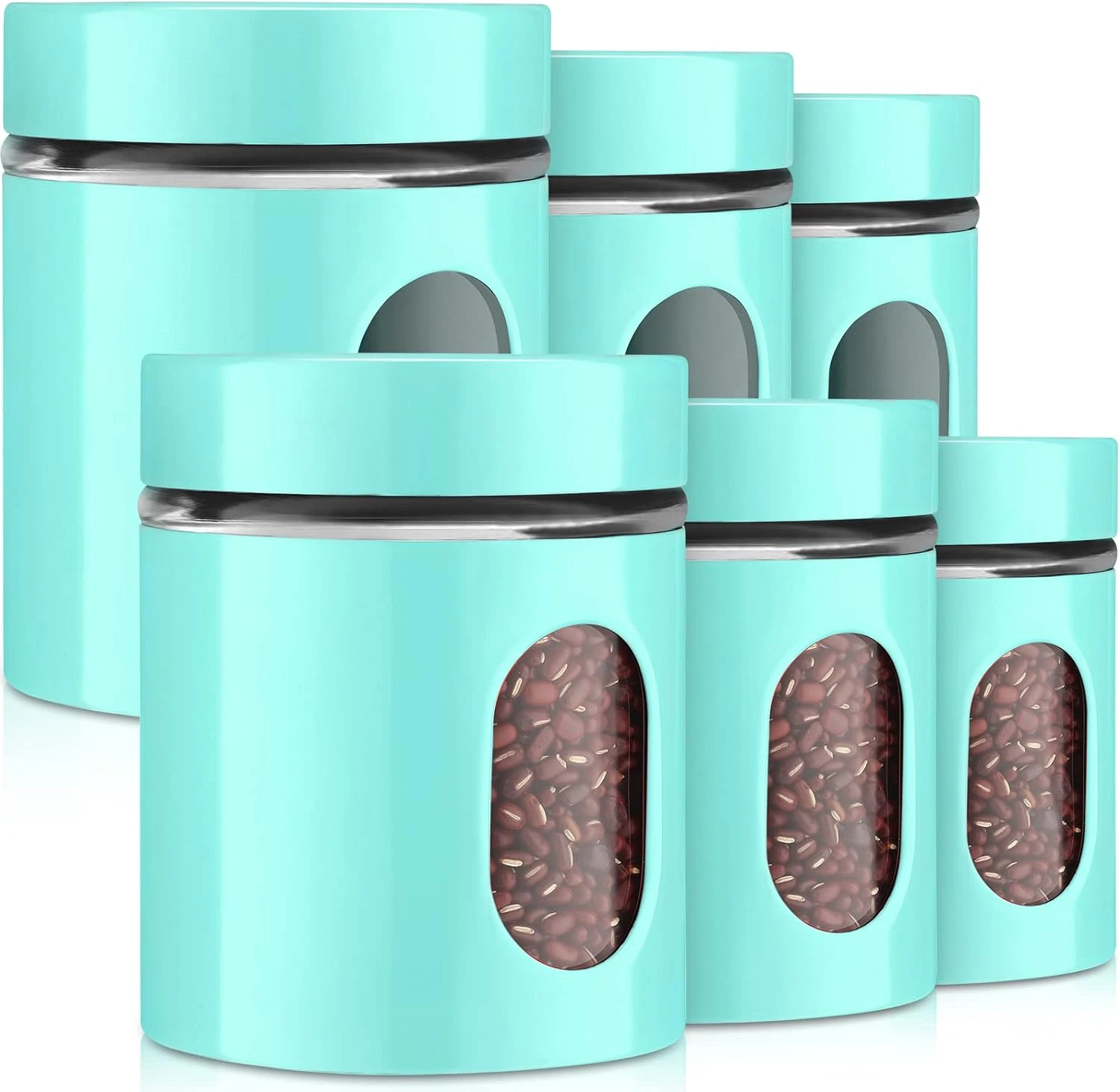 6-Pack 20oz Airtight Kitchen Canisters Stainless Steel Storage Jars with Window