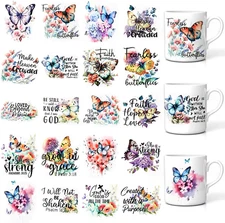 20 Sheets UV DTF Cup Wraps for 16 OZ, Butterfly Flower UV DTF Cup Wrap, Inspirat