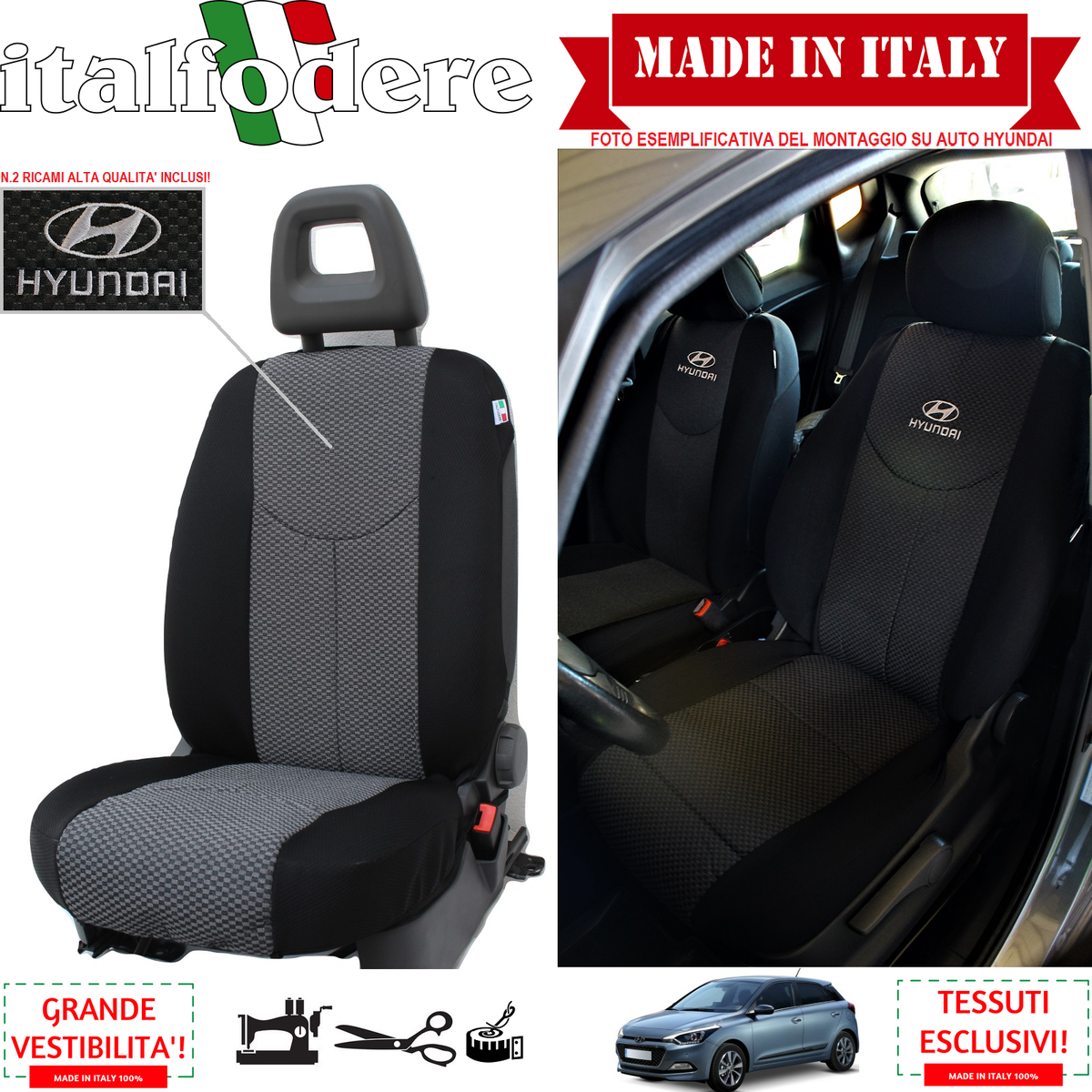 Protezione Sedili Auto Coprisedili Universali Per Lancia Ypsilon Set S G1 Nero Grigio Con Airbag Compatibility D 451940 - Foto 5