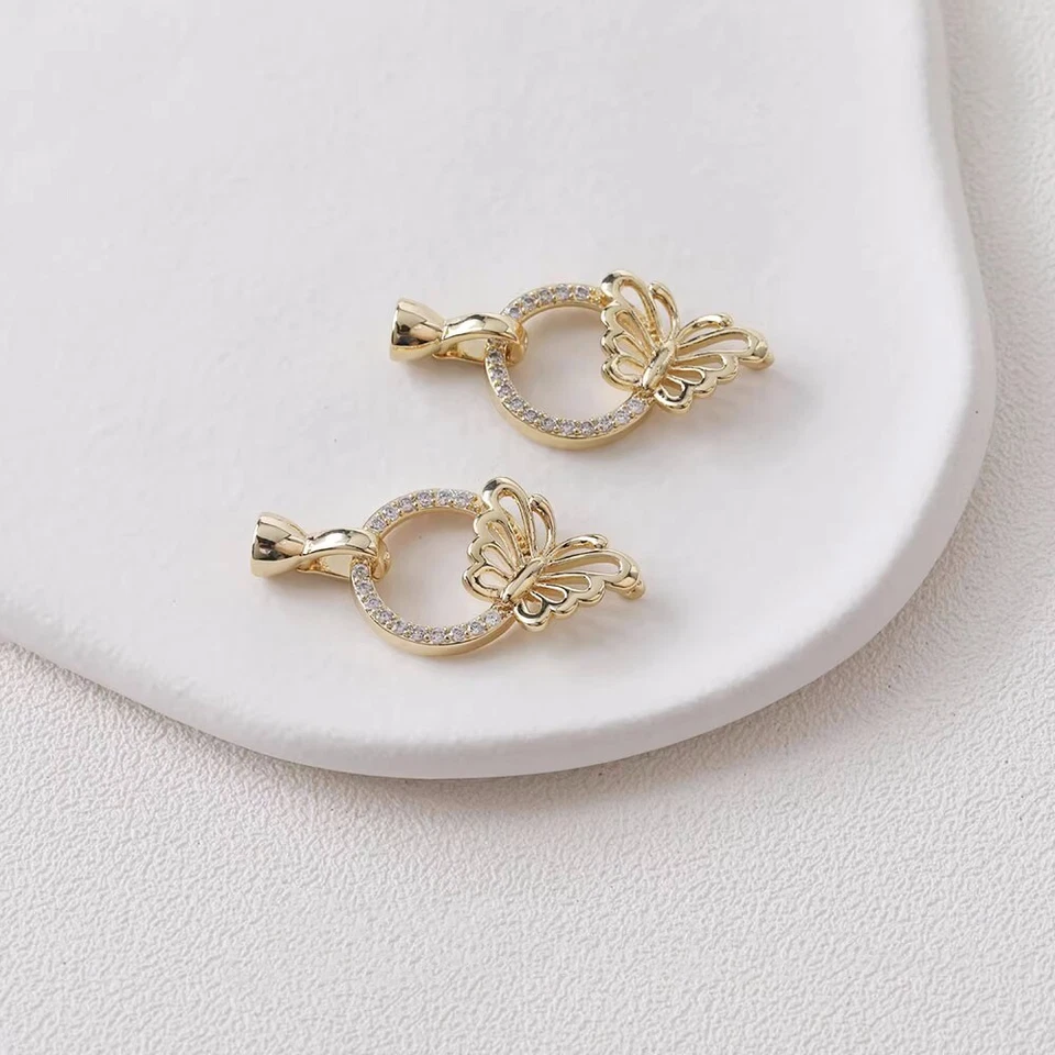 1 Set CZ Pave Butterfly Toggle Clasp,Cubic Zirconia Ring Butterfly Toggle Clasp - Image 2 of 4