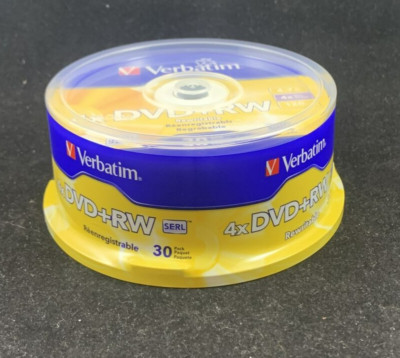 30 Verbatim Blank 4X DVD+RW Logo Branded 4.7GB Rewritable DVD Disc 94834