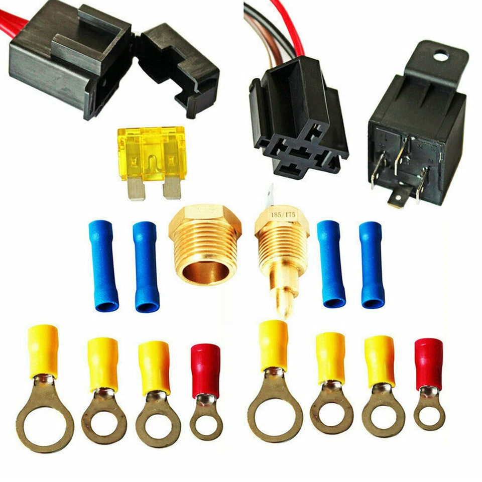 Kit de sensor de interruptor de relé de arnés termostato ventilador eléctrico doble para 40AMP 175-185 Foto 2 de 4