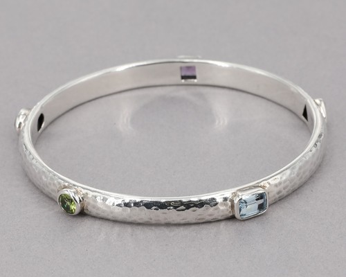 Retired Silpada Hammered Sterling Silver Multi-Gemstone Bangle Bracelet B1698 - Picture 3 of 5