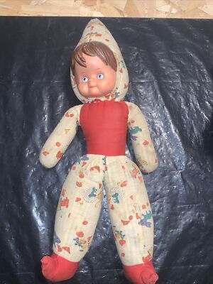Alte Vintage Clown Stil Puppe weiches Mädchen Elfe Puppe weiches Kunststoff Gesicht 15 Zoll