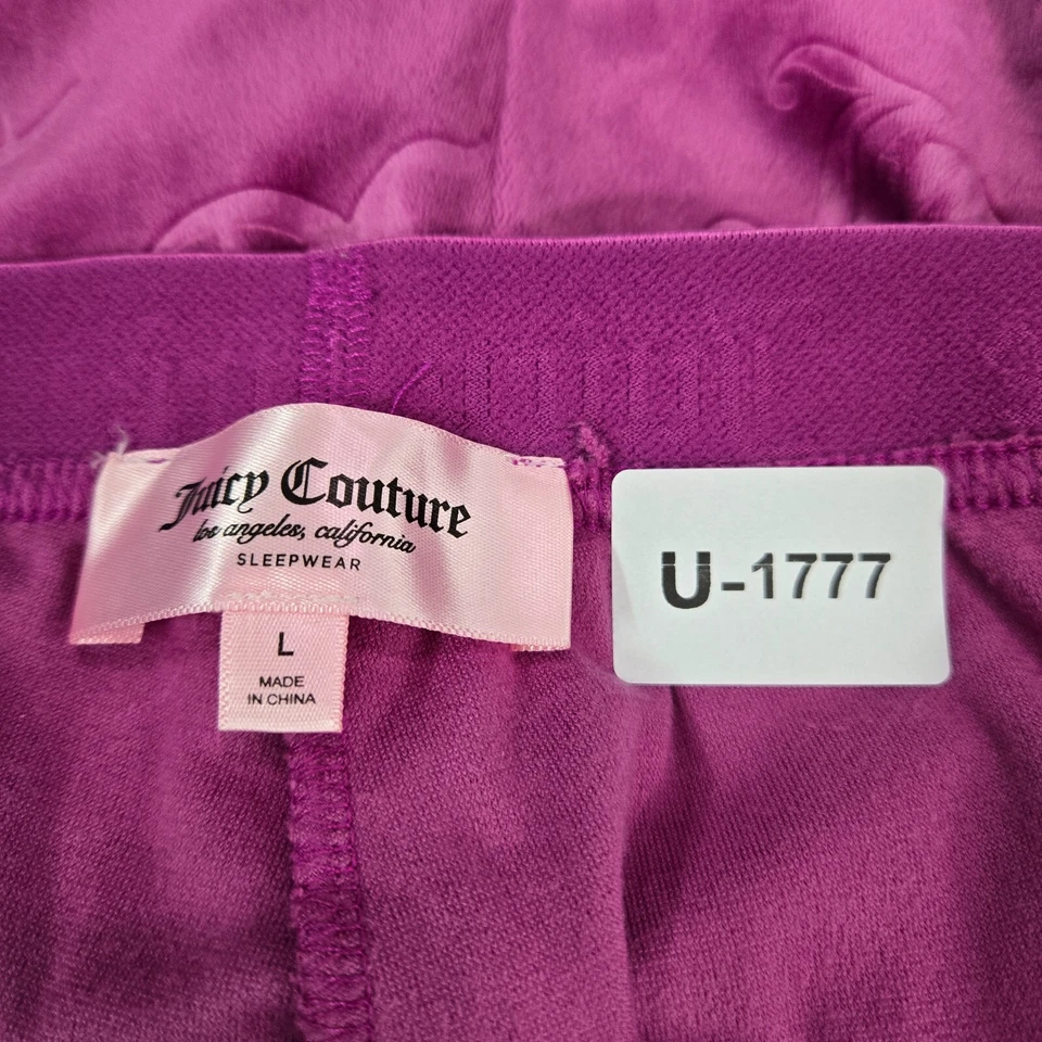 Juicy Couture Women Sleepwear Large Purple Short Velour Logo Allover 2 in Inseam - Image 2 of 4