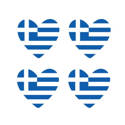 Set 4 x Griechenland Flagge Herz Bügeltransfer für Stoff Greek Team Support