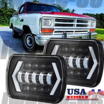 For Dodge D100/150/250 W150/250 Pair 5x7'' 7x6'' LED Headlights Hi/Lo White DRL