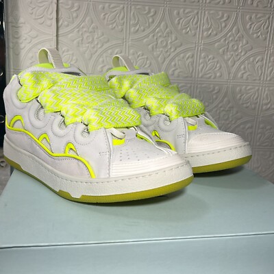 Lanvin Leather Curb Sneaker Fluorescent Yellow Lace Up Size US 8.5