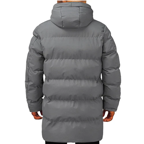 Herren langer gefütterter Mantel Kapuze dicke Luftpolsterjacke gesteppt wattiert - Bild 36 von 39