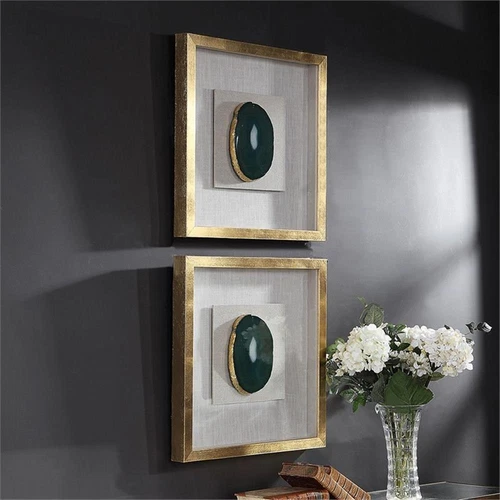 Uttermost Keeva Wood Agate Stone and Fabric Shadow Box in White and Gold - Picture 9 of 10