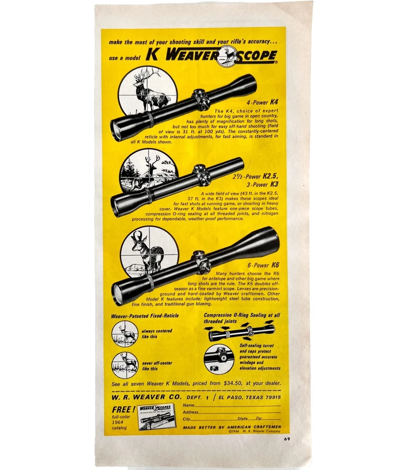 K Weaver Scope 1964 Advertisement Hunting Optics Accessories Vintage DWEE14 - Image 2 of 2