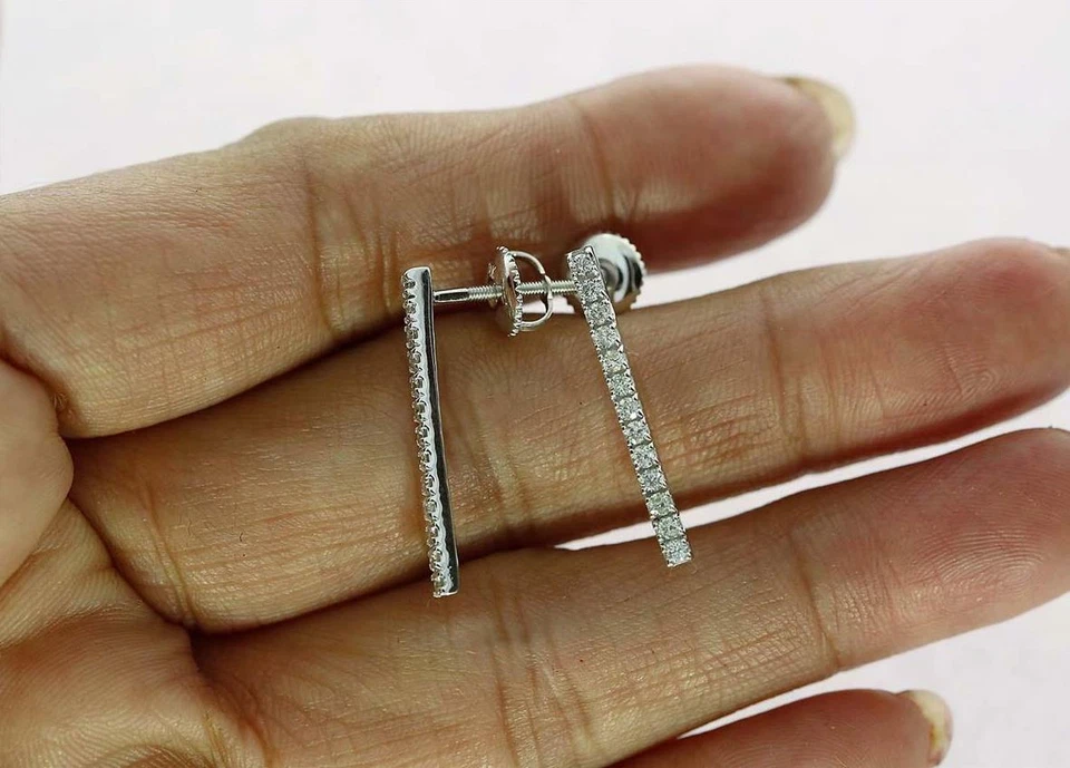 Pendientes araña colgantes I1 G 0,50 quilates diamante corte redondo natural oro blanco 14 k Foto 2 de 4