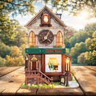 DIY Miniature House Kit with LED Lights Cuckoo Clock Café Model Wooden Dollhouse